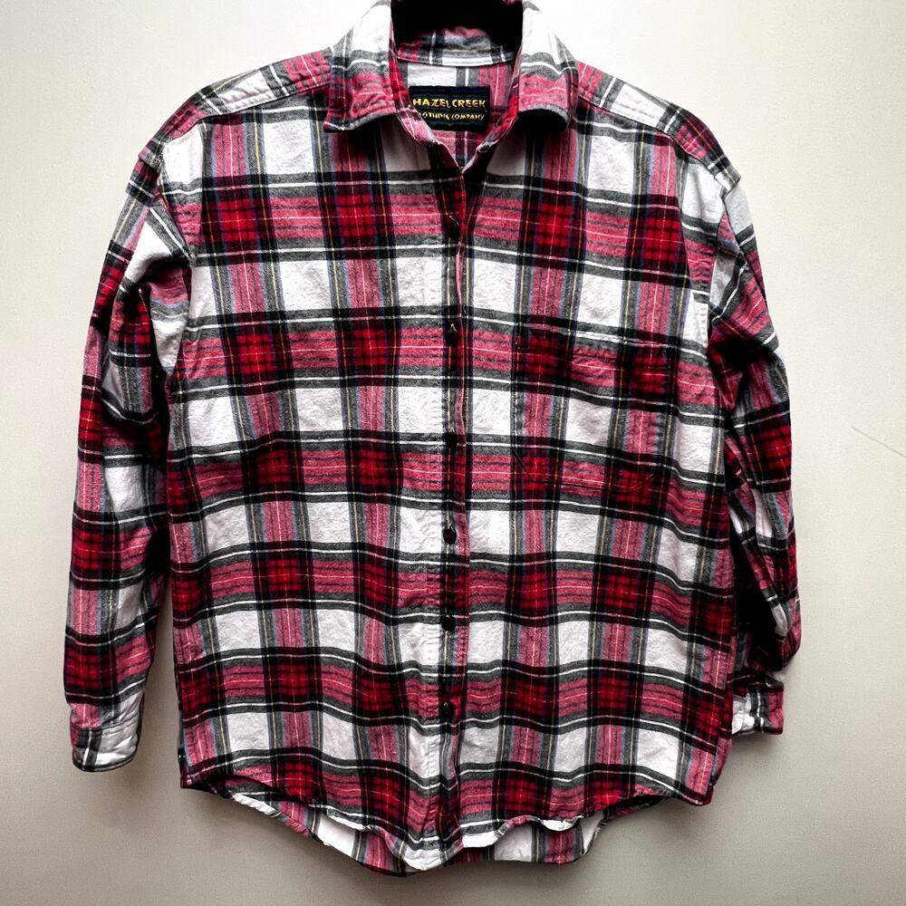 Hazel Creek Red Plaid Long Sleeve Button Down Flannel Shirt Size M